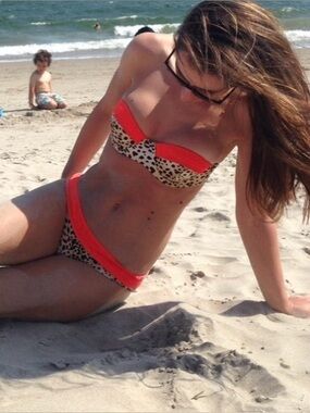 Victoria Secret Leopard Print & Coral Bandeau Bikini — Women Swim XS